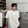Camiseta Masculina de Verão Fina e Solta com Gola V e Ombreiras, Manga Curta, para Adolescentes e Casais, Tops Retro Bonitos, Camiseta de Manga Meia