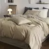 Estilo Wabi-Sabi Sencillo Algodón Puro Teñido en Hilo Jacquard Juego de Cuatro Piezas Funda de Colcha de Algodón Rayada Casual Sábanas Ropa de Cama 1.8m