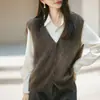 Chaleco sin mangas de lana cachemir, top de forro polar de punto para invierno, cárdigan, chaleco de otoño para mujer, nuevo diseño de cuello en V