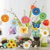 Transfronteiriço 12 Novas Árvores Decorativas de Verão Flores de Madeira Girassol Colorido Margarida Pingentes Decorativos de Madeira Pendurados