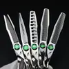 Tijeras de Peluquería Estilo Piedra Preciosa Verde de 6.0 pulgadas, Tijeras para Cortar el Cabello, Tijeras Planas, Tijeras para Flequillo, Tijeras Dentadas, Tijeras Dentadas Sin Costura Estilo Espina de Ciervo