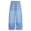 Pantalones Casuales de Cordón con Letras de Pedrería Estilo Retro Americano para Hombres y Mujeres 2026 Nuevo Estilo Sueltos Azules de Cintura Alta Largos con Caída