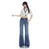 Pantalones de Campana Elásticos con Forro de Terciopelo, Cintura Alta, Cruz Retro Azul Dulce Fresco, para Mujer, Otoño/Invierno 2026, Nuevos, Adelgazantes, Levanta Glúteos, Delgados