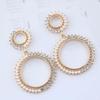 Brincos de círculo com costura de pérola e diamante em agulha de prata S925 estilo europeu e americano estilo socialite simples brincos longos