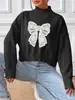 Suéter de punto de cuello alto para mujer con bordado de lazo europeo y americano, patchwork, camiseta básica, top corto para mujer