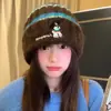 Sombrero Pequeño de Otoño e Invierno Bufanda Cálida Sombrero Rayado de Lana Tejida para Mujer Sombrero Holgado Cara Linda Cachorro Lindo Venta al por Mayor