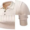 Suéter Masculino de Tricô com Listras Verticais e Gola Polo para Outono, Pulôver Casual de Manga Longa, Suéter Henley Liso