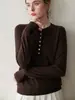 Novo Suéter Base de Tricô Cashmere Liso Colorido Feminino Outono/Inverno 2025 Slim Fit Manga Longa Macio na Pele