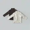 INS Otoño e Invierno Camiseta Básica Sencilla de Algodón para Bebé Unisex Color Sólido Cuello Semi-alto Manga Larga