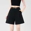 Tiro real pantalones cortos de trabajo para mujer verano finos cintura alta pierna ancha pantalones de traje línea A sueltos casuales ajuste ceñido pantalones de cinco puntos