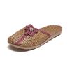 Sandálias de Rattan Tecido de Grama Baotou de Verão Chinelos Domésticos Femininos Sapatos Domésticos de Rattan com Solado Grosso para Interior