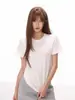 Camiseta de Manga Corta de Algodón Puro para Mujer, Cuello Redondo Estilo Americano, Hombro Recto, Nuevo Modelo de Verano, Top Casual Delgado a la Moda, Estilo Ins