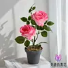 Bonsai de rosa de dos cabezas flores artificiales flores falsas decoraciones para el hogar adornos conversación falsa flores realistas exhibición de sala de estar hogar