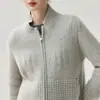 Cárdigan de Punto Jacquard de Cachemira Cárdigan de Felpa Cremallera Corta Resistente Otoño Invierno Mujer Holgado Ke Xin Bai Doble Color
