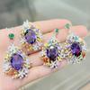 Juego de Joyería Jinjiahua Elegante Concubina Imperial Zafiro Púrpura Flor Colgante Aretes Anillo Aretes de Flores Brillantes Bicolor