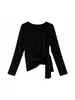 Camiseta Rayada Irregular de un Hombro para Mujer, Ropa de Tallas Grandes para Mujer de Manga Larga, Top Versátil Adelgazante de Otoño, Estilo Coreano