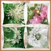 Nueva Serie Floral Decoración del Hogar Verde Fresco Impresión Digital Felpa Corta Funda de Cojín para Sofá de Dormitorio