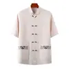 Traje Tang de Verano para Hombre, de Mediana Edad y Anciano, Conjunto Casual de Manga Corta, Estilo Chino de Algodón y Lino, Ropa Holgada para Abuelo