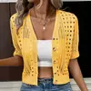 2026 Nueva Ropa de Mujer Transfronteriza Verano Amazon Cárdigan de Punto Calado Chaqueta Corta de Playa Top de Punto