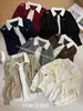 Outono/Inverno Novo Toque de Luxo Camisa Falsa de Duas Peças Patchwork Gola Polo Suéter Feminino Manga Longa Francesa Tricô Color Block Cardigan