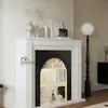 Gabinete Decorativo de Chimenea Estilo Retro Americano, Gabinete de Almacenamiento Texturizado Blanco y Negro, Gabinete de Entrada para Sala de Estar Estilo Francés con Luces, Gabinete Lateral Artístico