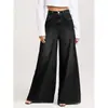 Jeans Casuales de Pierna Ancha para Mujer de Tallas Grandes Transfronterizos Europeos y Americanos Mezclilla Lavada Jeans Elásticos Negros Versátiles Modernos