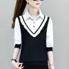 Camisa de manga larga para mujer 2024 Nueva Moda de Primavera Falsa de Dos Piezas Top Ropa camisa de mujer primavera y otoño