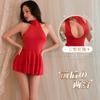 Lencería Sexy Roja para Mujer, Ropa de Dormir Reversible, Diseño Calado Atrevido, Atractivo Uniforme de Animadora, Atractiva Ropa de Dormir para Casa