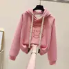 Suéter com Capuz Espesso Forrado com Lã Feminino Outono e Inverno 2024 Novo Inverno Pequeno Dopamina Wear Moletom Top