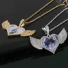 Collar con Colgante de Corazón con Alas de Hip Hop Europeo y Americano Transfronterizo, Micro-pavimentado con Circonita, Personalizado Sólido, Marco de Fotos Hip Hop