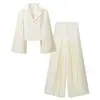 Item Quente de Venda Rápida Transfronteiriço Nova Coleção Primavera 2026 Roupas Femininas Jaqueta Suit Cor Sólida Manga Lanterna + Calça Longa Wide Leg