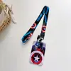 Porta credencial de estudiante de Superman y Capitán América con correa larga, protector de tarjeta de comedor estudiantil, porta tarjeta de acceso y tarjeta de autobús, llavero