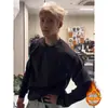 Sudadera Bordada de Panal Estilo Americano para Hombre, Camiseta de Manga Larga de Felpa Waffle con Cuello Redondo para Otoño e Invierno, Camiseta Base para Fitness