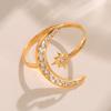 Anillo Estrella y Luna de Circonia 5A Super Flash Estilo Omaca Anillo Geométrico Asimétrico de Acero Inoxidable para Dedo Índice Combinación de Joyería para Mano