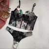 Conjunto de Lingerie Renda Estampa Francesa Retrô Europeia Estilo Corte Corset Emagrecedor Sexy Costas Bonitas Sutiã Push-up