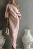 2026 Moda de Alta Gama para Mujer de Manga Larga Hombros Descubiertos Vestido Largo de Cintura Media Vestido Pulóver
