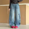 Jeans de Pierna Ancha para Niñas de Primavera y Otoño Estilo Nuevo Sueltos Versátiles Pantalones Adelgazantes Casuales Modernos Pantalones Largos para Niñas de Moda