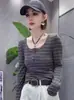 Otoño Nuevo Estilo Botones Lana Sintética Estilo Coreano Artículo Popular Femenino Base Rayada Manga Larga Ropa Interior Adelgazante Elegante Top