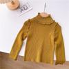 [En stock] Suéter de cuello alto con encaje y parte inferior de niña, de moda para otoño e invierno, a juego, camisa de punto para niña pequeña