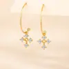 Pendientes de Gancho Dorados Brillantes con Forma de Cruz Estilo Vintage de Plata de Ley S925 para Mujer, Lujo Ligero, Pendientes de Diseño de Nicho de Gama Alta, Versátiles