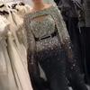 Moda Femenina Europea y Americana Otoño e Invierno Marca Independiente Dunhuang Vestido de Gala Sexy con Salpicaduras Doradas