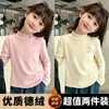 Camiseta de Manga Larga de Felpa para Niñas para Niños Medianos y Grandes Ropa Interior Cálida para Niños Estilo Coreano Moderna Top Elegante de Cuello Semi-Alto Tendencia
