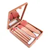 Set de 5 Brochas de Maquillaje, Caja Portátil de Viaje con Espejo, Brocha para Polvo, Brocha para Base, Brocha de Belleza para Sombra de Ojos
