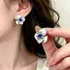 Pendientes Geométricos de Doble Capa con Piedra Ojo de Gato Incrustada de Diamantes de Nuevo Estilo con Diseño Único y Pendientes de Moda