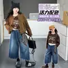 Conjunto de Dos Piezas de Chaqueta Corta de Ante para Niña Primavera 2026 Primavera y Otoño Estilo Coreano Infantil Chaqueta Abrigo Chaqueta Top