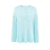 Estilo Relaxado Estilo Coreano Soltinho Levemente Transparente Gola Henley Cor Macaron Manga Longa Camiseta Jaqueta Proteção Solar Novo Estilo de Verão