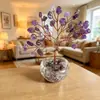 Árbol de la Fortuna de Cristal Natural, Árbol del Dinero de Cristal Morado y Amarillo, Decoración Creativa de Escritorio, Adorno de Árbol de la Vida de Cristal para Coche