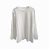 Camiseta básica blanca de algodón estilo coreano con abertura para mujer Primavera engrosada estilo holgazán apilado suelta versátil manga larga moda