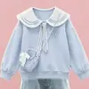 Traje Elegante Primavera e Outono Novo Estilo Elegante Simples Manga Longa Casual Doce Laço Calça Jeans Conjunto de Duas Peças