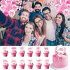 Decoración para Fiesta de Cumpleaños Tema Lazo Rosa Suministros Bandera-tirando Mesa Tenedor de Pastel Globo Traje de Decoración para Fiesta
